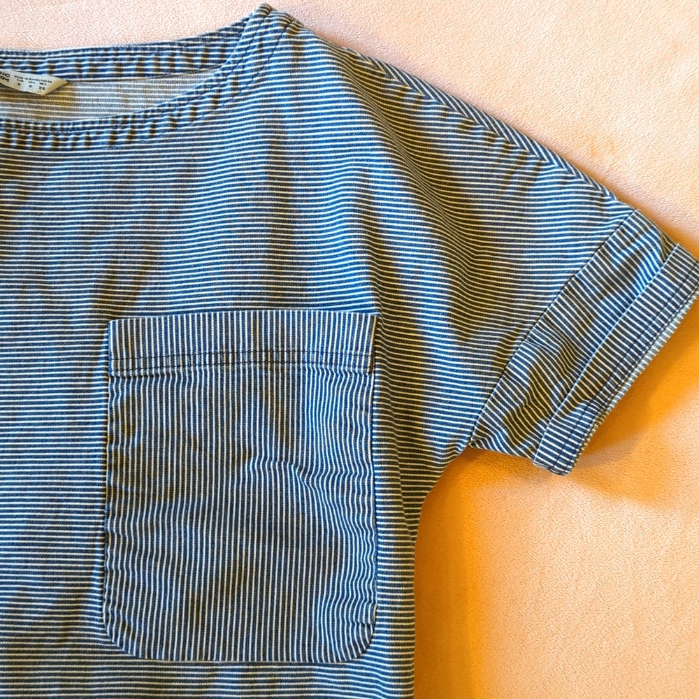 Zara Z1975 Boxy Heavyweight Stripe Denim Shirt